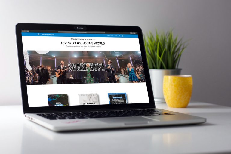 A laptop displaying the Lakewood Church Easter 2020 landing page
