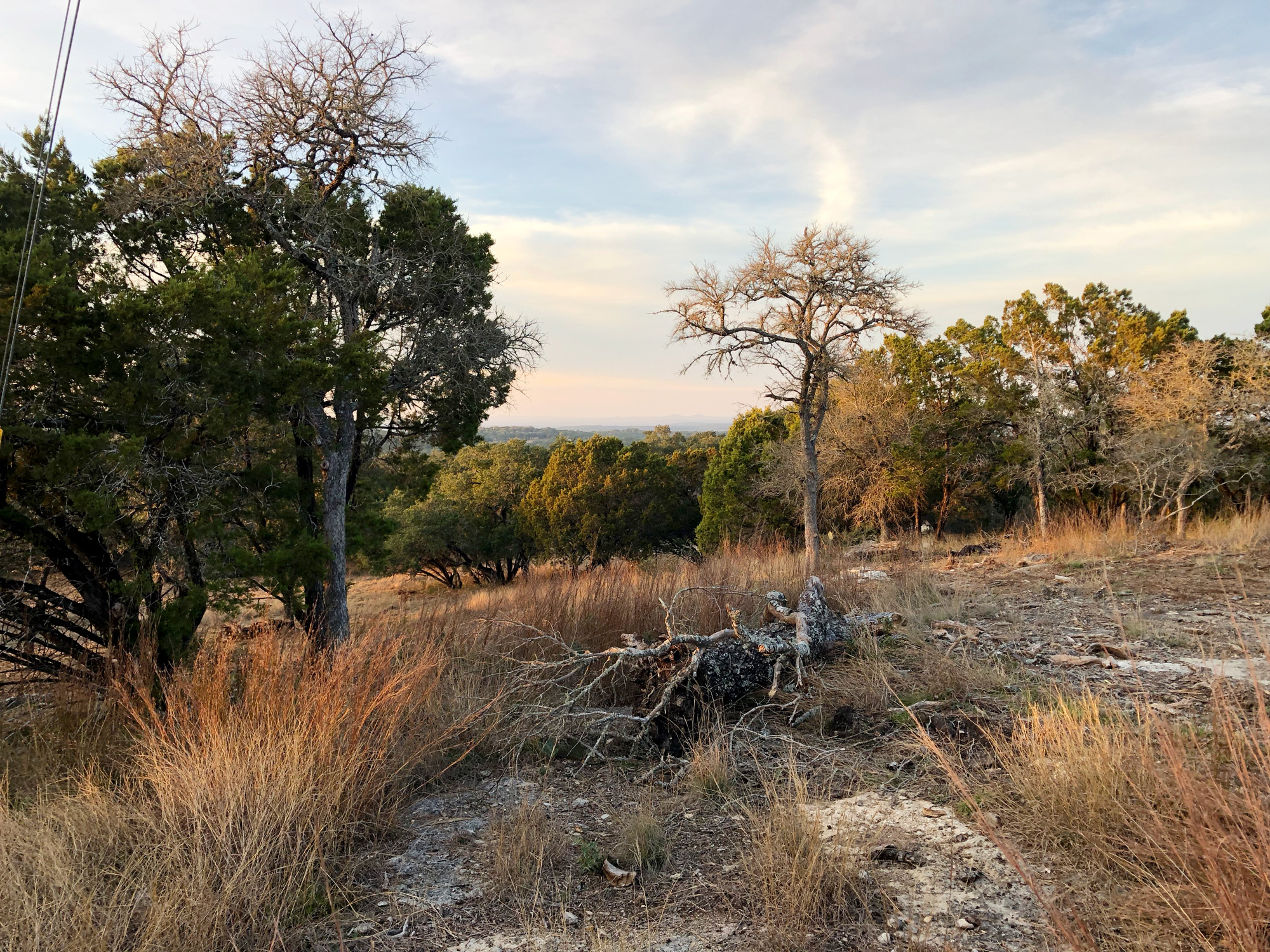 A beautiful hill country landscape at sunset.